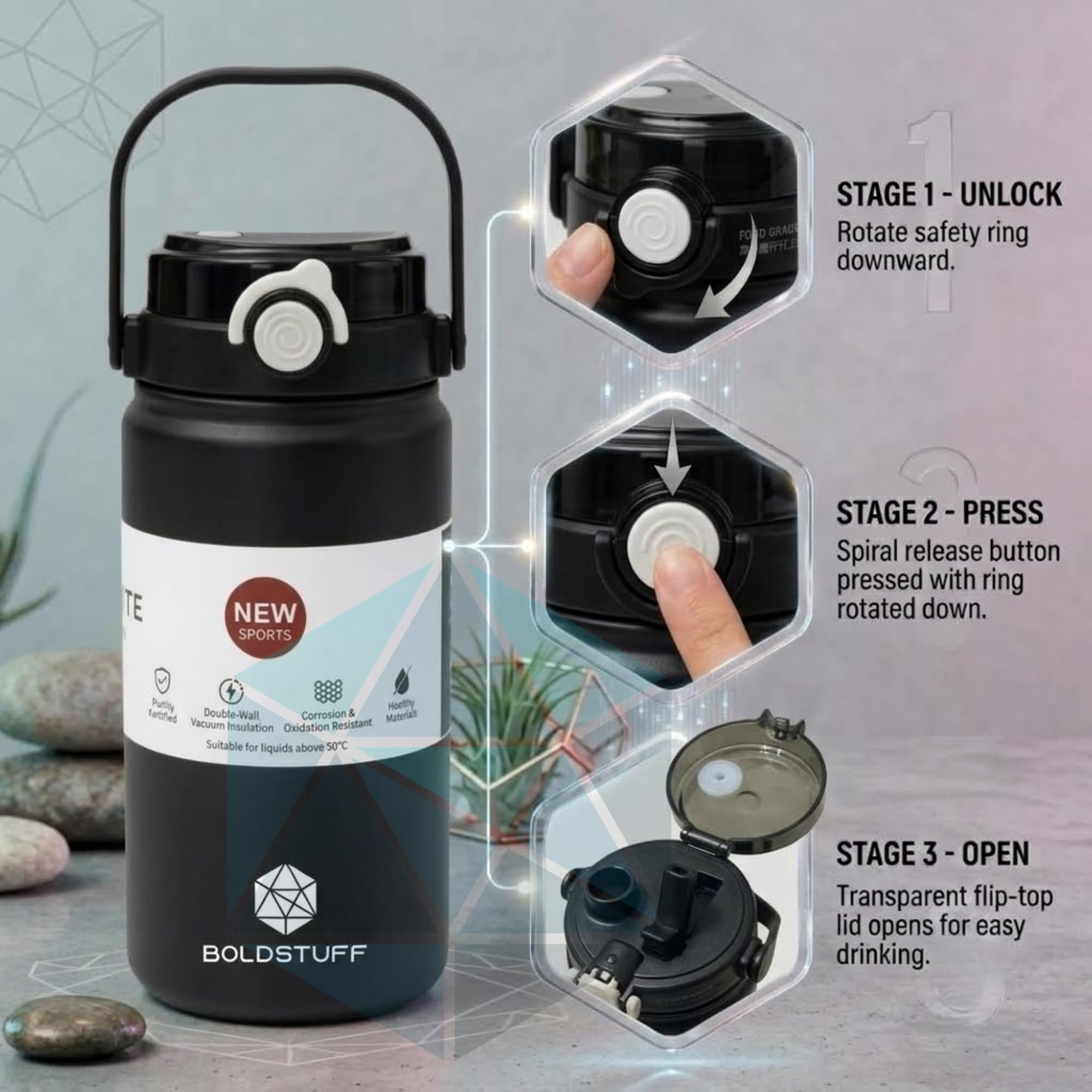 BOLDSTUFF Sports Water Bottle - Black -3 BOLDSTUFF Sports Water Bottle - Black -3