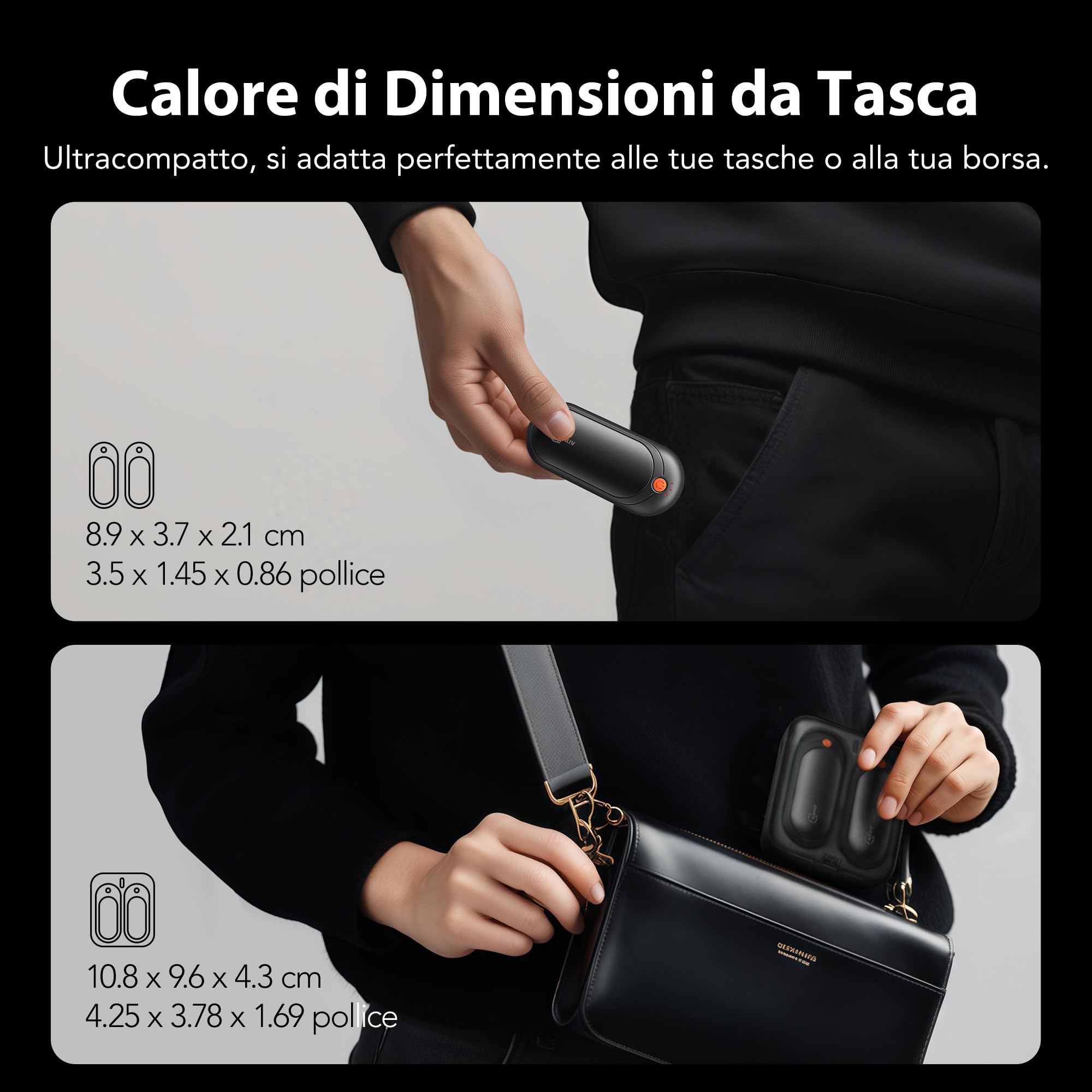 Scaldamani Elettrico Ricaricabile 2 Pezzi, Scalda Mani Ricaricabili con Custodia di Ricarica 10000mAh, 3 Livelli Doppio Lato Scaldamani USB C fino a 24H di Riscaldamento, Uomini e Donne