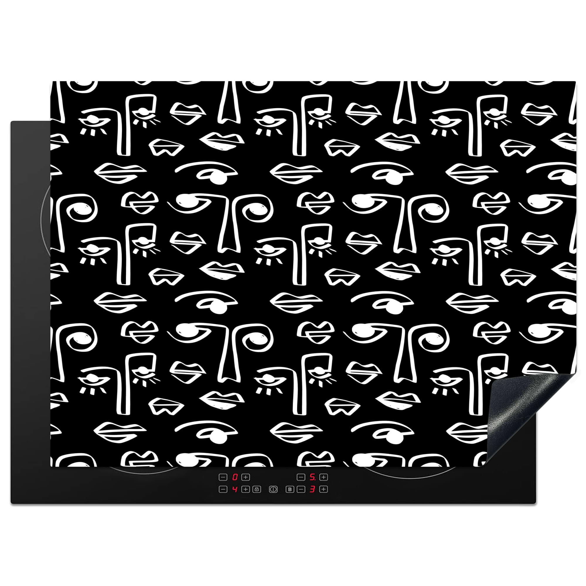 KitchenYeah© Induction Hob Protector Mat 20.5"x27.6" / 70x52 cm Stove Cap Top Cover Kitchen Cooker Covers for Electric Hobs Vinyl Faces - Black - White - Contrast