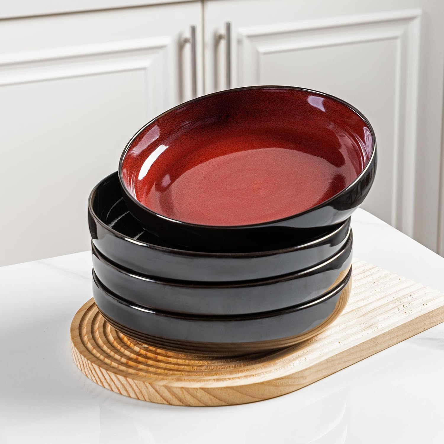 LERATIO 8.5'' Large Ceramic Pasta Bowls, 36oz Pasta Serving Bowls Set of 4 for Kitchen, Wide Bowls for Fruit,Pasta,Salad,Oatmeal,Meal, Microwave Safe, Reactive Glaze