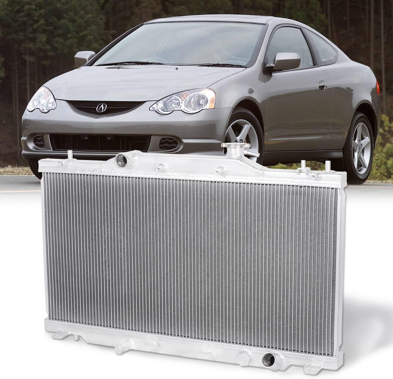 AJP Distributors Dual Core 2-Row Full Aluminum Radiator Engine Motor Cooling Upgrade Compatible/Replacement For RSX DC5 Base Type-S 2.0L DOHC K20 Manual M/T 2002 2003 2004 2005 2006 02 03 04 05 06