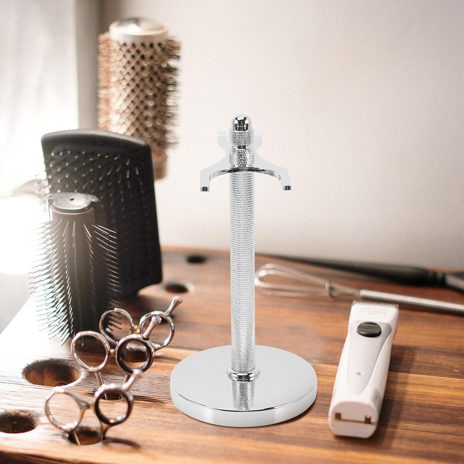 ARTIBETTER Multi-purpose Safety Razor and Shaving Brush Stand Aluminum Alloy Holder Silver 31mm Clamp for Men’s Travel and Bathroom Storage