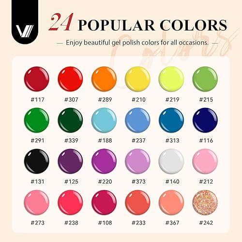Miniatura 9 de VANREESA Juego de 42 esmaltes de uñas de gel con luz UV de 24 colores, esmalte de uñas de gel brillante y mate, kit completo de uñas de gel con