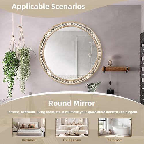 Miniatura 2 de Espejos redondos de madera para decoración de pared, espejo decorativo rústico de 30 pulgadas para baño, sala de estar, vestíbulo, entrada, Redondo