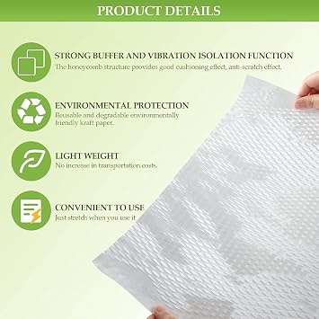 White Ready Roll Perforated Packaging Paper 30cm x 10m Honeycomb Cushioning Wrap 1 Rolls 32.8 ft Honeycomb Wrap Roll Honeycomb