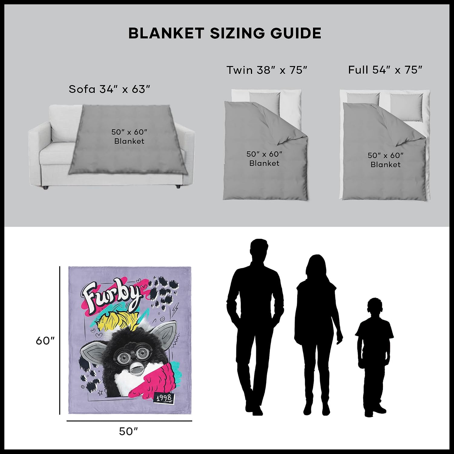 Northwest Hasbro Furby, Furby 1998, Silk Touch Throw Blanket, 50 x 60 Inches