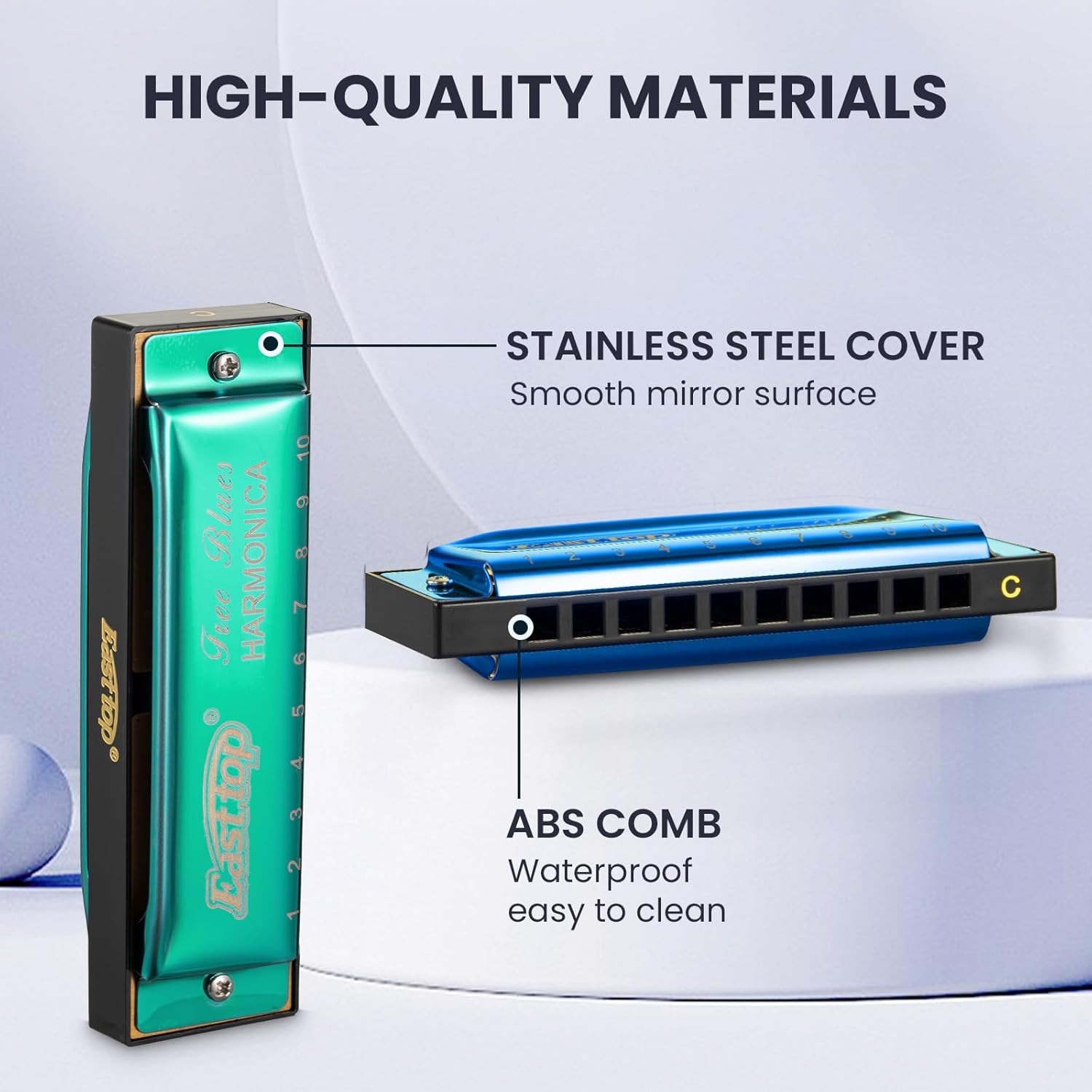 East top Harmonica Set, 7 Keys Diatonic Mouth Organ with Case, A, B, C, D, E, F, G, Professional, Bronze Reed, Polished Finish