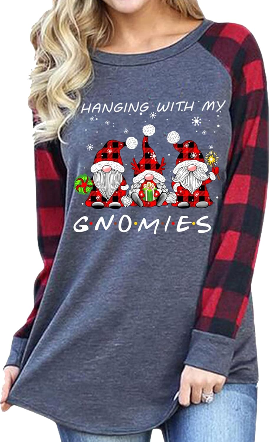 Womens Merry Christmas Striped Raglan Long Sleeve T Shirt Plaid Leopard Printed Tree Baseball Shirt Graphic Tees Tops