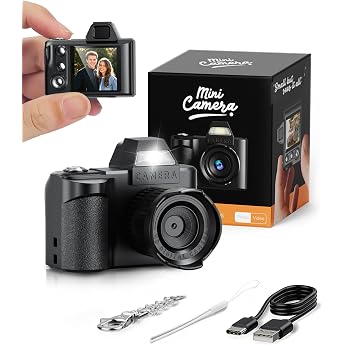 Maxmango Mini Digital Camera Small 1.3 Inch Retro Photo Camera 1080P FHD Compact Thumb Camera & Key Fob Pocket Design Portable Vlogging Camera for Travel Gift Idea Black