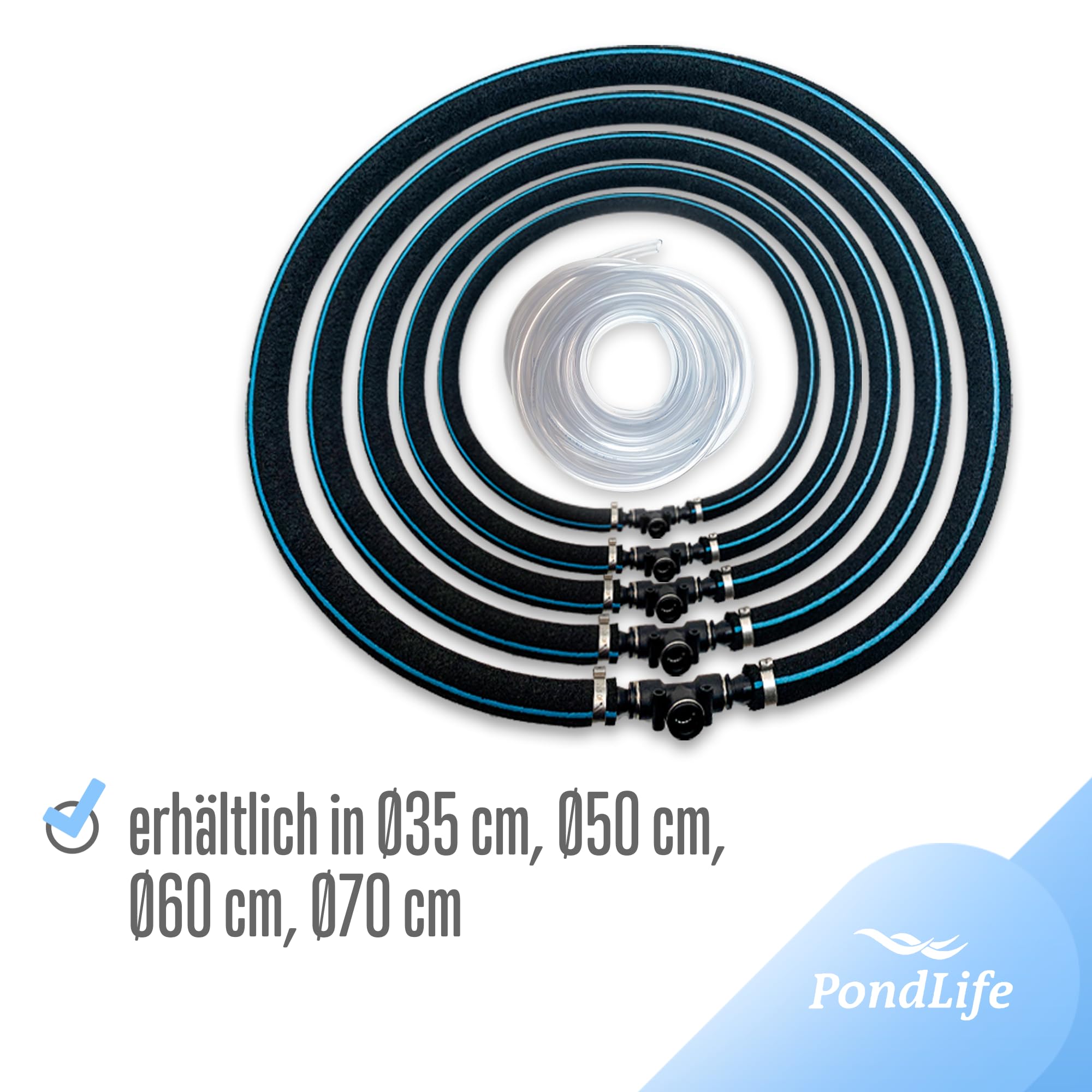Pondlife Japan Belüfterring für Koi Teich, Ø 50 cm, Teichbelüfter mit Luftschlauch, Sauerstoffzufuhr und Belüftung, Teich Zubehör