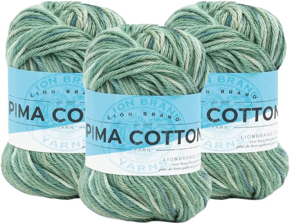 Lion Brand Yarn Pima Cotton Yarn, Medium Yarn for Knitting, Crocheting, and Crafting, 3 Pack, Patagonia