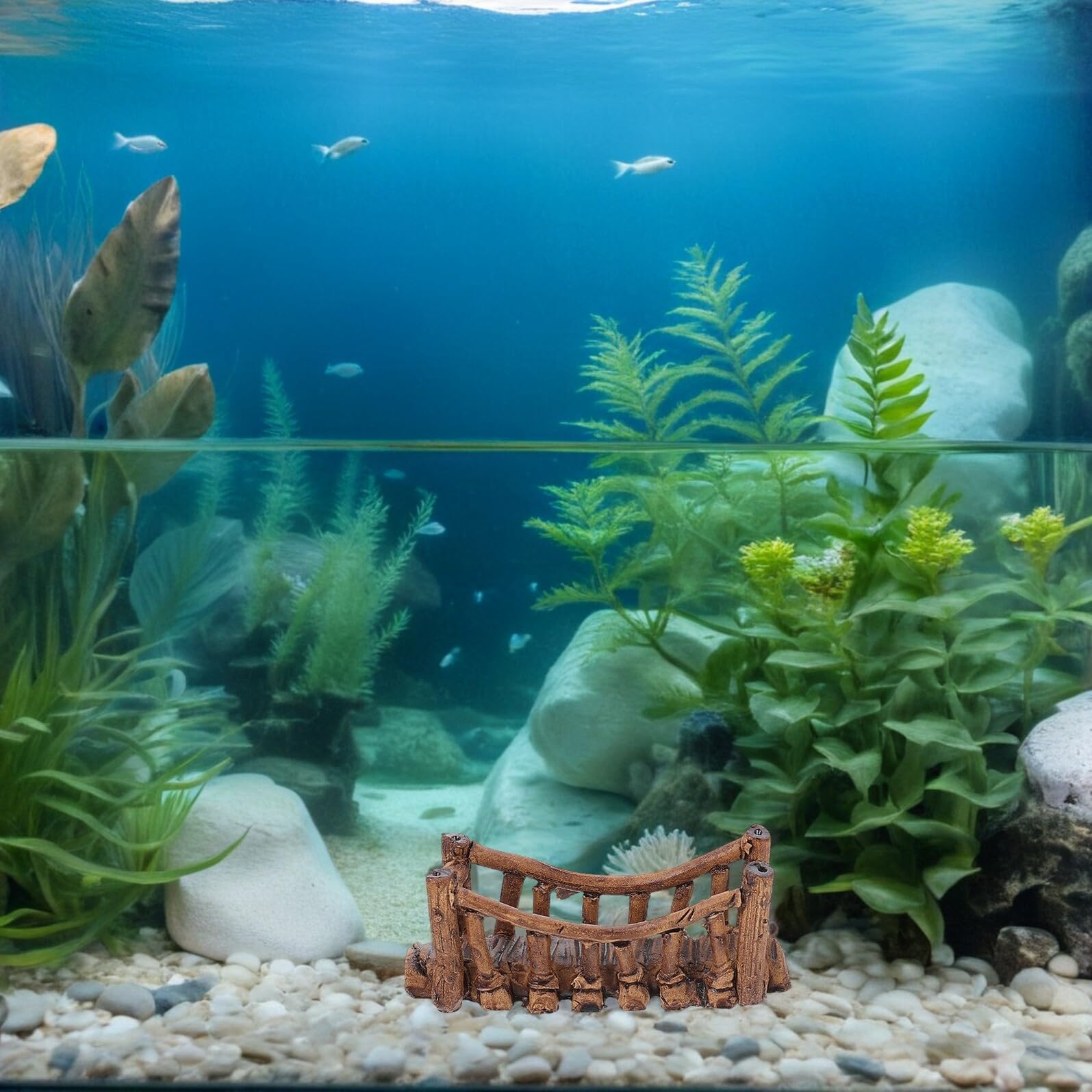 NOLITOY Puente Colgante para Acuario Cerámico 2 Piezas Mini Puente Decorativo 75 CM para Jardín Zen y Pecera Adorno Paisaje Resistente al Agua para Tortugas y Peces