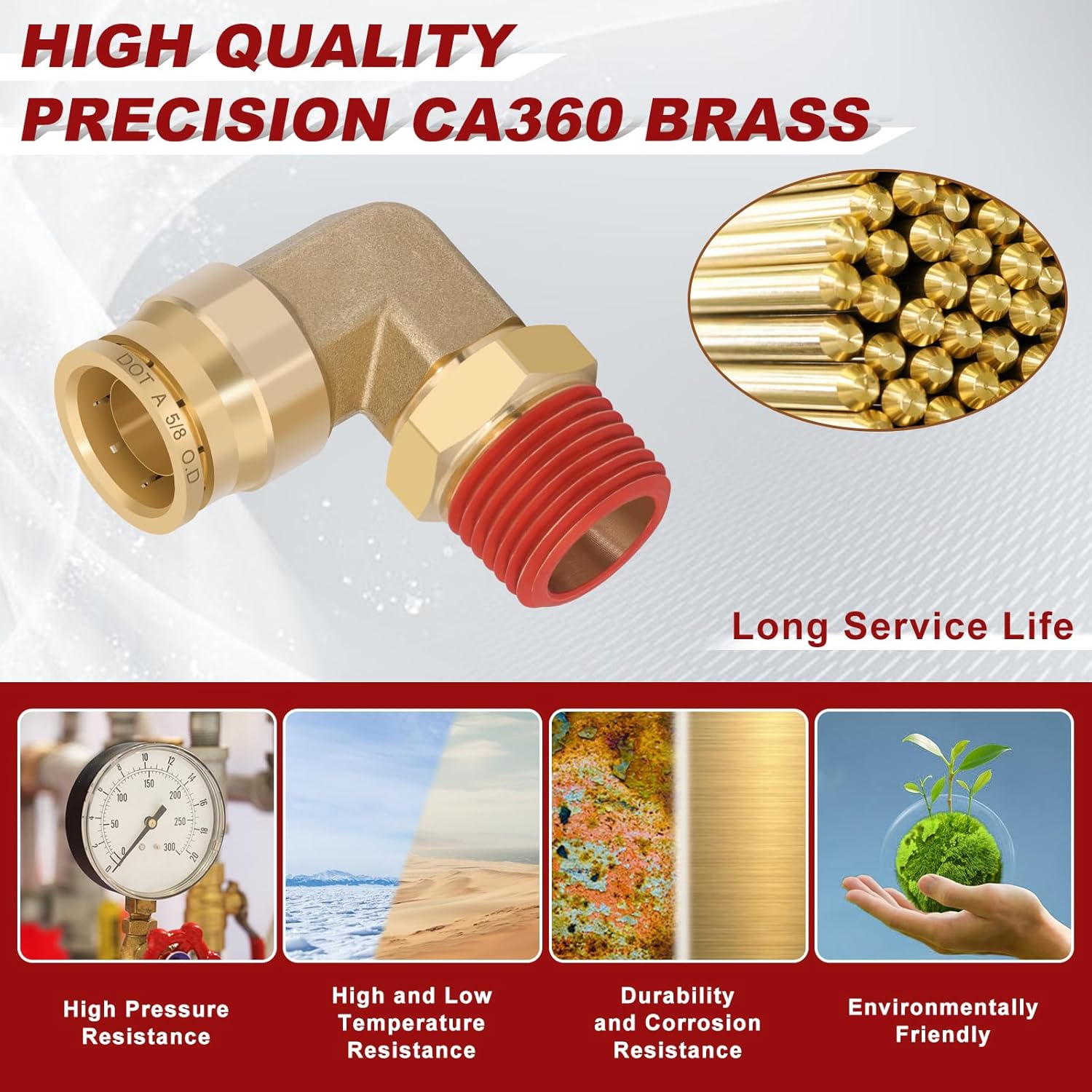 5/8" Quick Push to Connect Fittings Brass 90 Degree Union Swivel Elbow Joint DOT Approved 5/8" Tube OD x 1/2" NPT Thread Air Brake Line Adapter Air Suspension Kit for Car Truck Trailers 5pcs