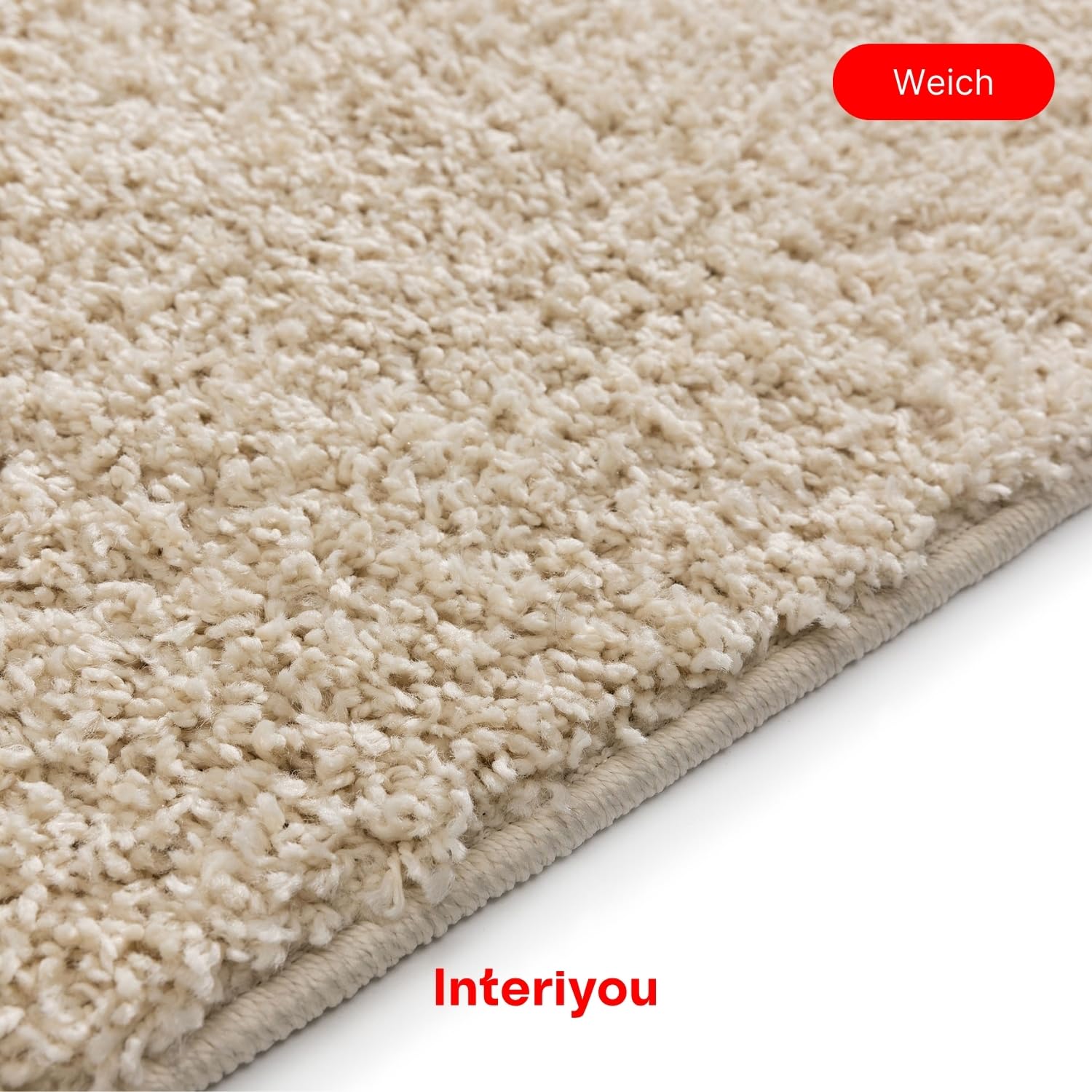 Interiyou Hochflor Teppich Sofia - 160x160 cm Creme - flauschig und einfarbig - waschbar und rutschfest - weicher Langflor