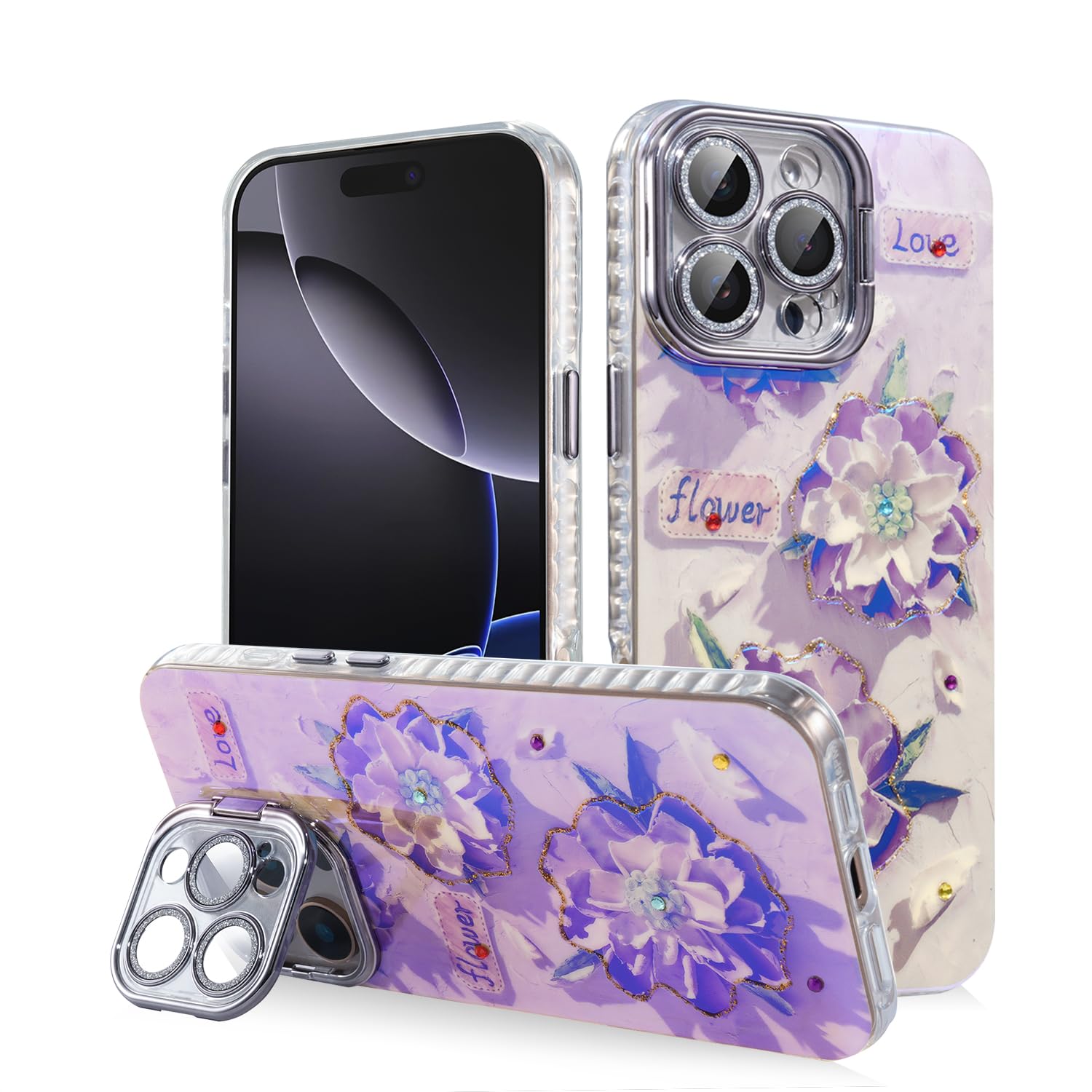 Coque iPhone 16 Pro Max violette avec protège-caméra et béquille - 8