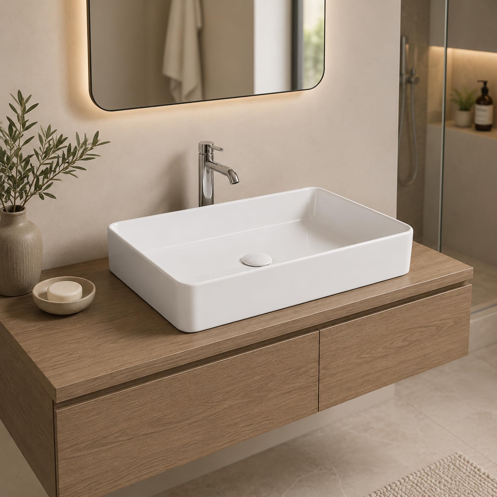 Umywalka premium - umywalka nablatowa na wysoki połysk - umywalka ceramiczna do umywalki - biała - 610 x 410 x 115 mm