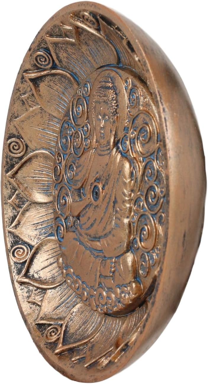 Ebros Gift Meditation of Shakyamuni Buddha Mini Incense Stick Holder Burner Round Dish Medallion Figurine 5" Diameter Zen Feng Shui Vastu Home Fragrance Tabletop Altar Decor