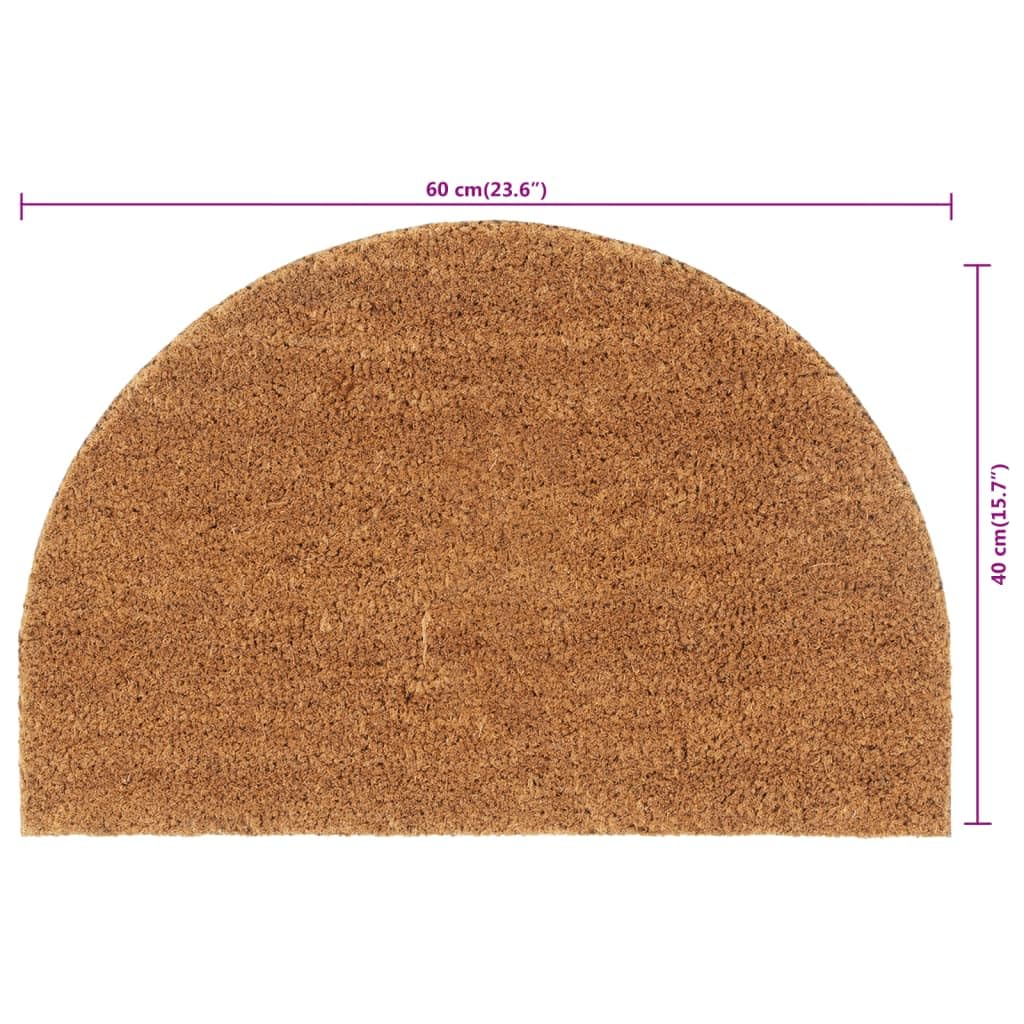 Felpudo semicircular natural de 40 x 60 cm, fibra de coco con base de PVC antideslizante, para interior y exterior, felpudo para entrada, pasillo, terraza, balcón, jardín