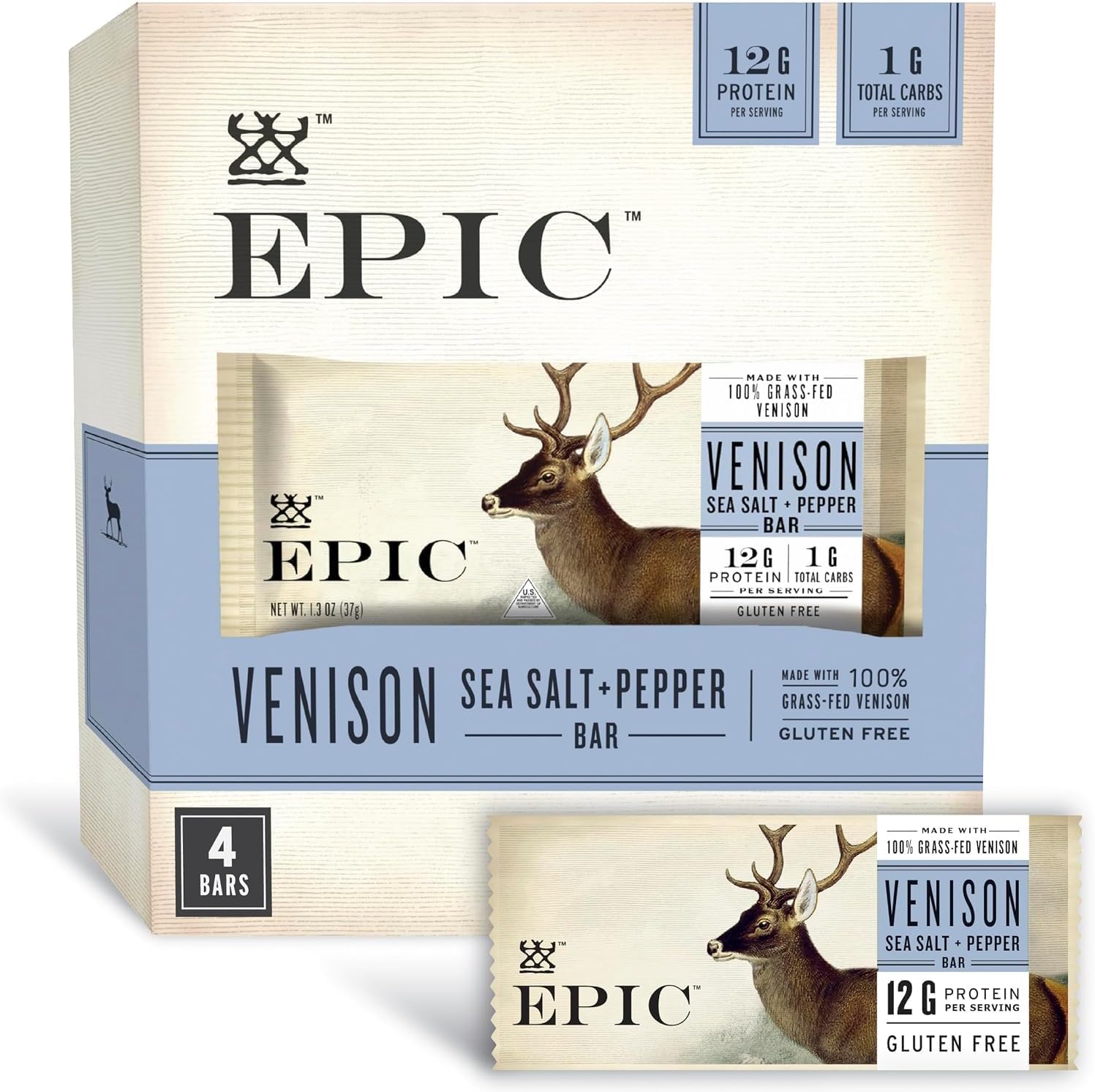 Venison Sea Salt & Pepper Bars, Keto Friendly, Gluten Free, 4 ct