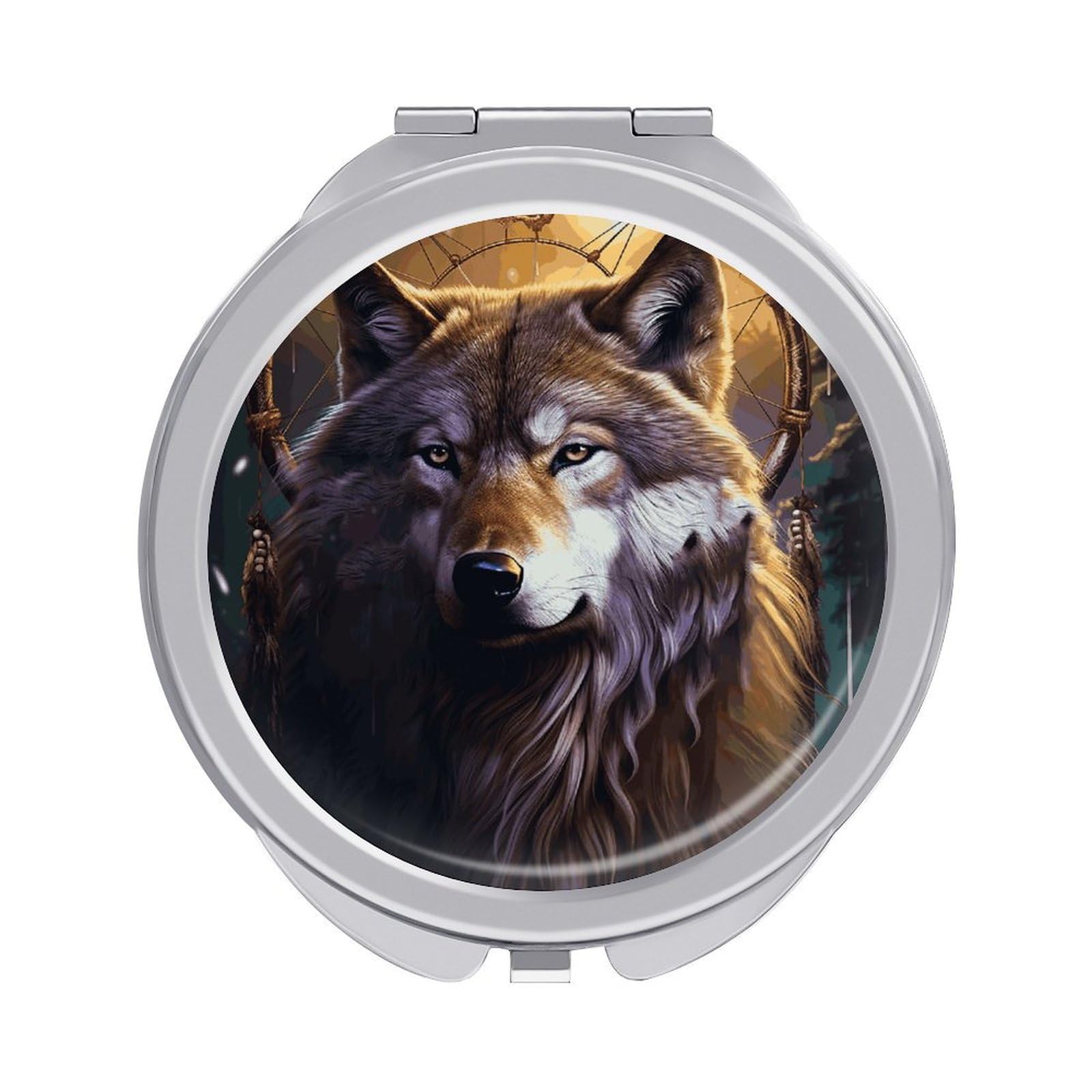 FekiLoot Wolves and Dream Catchers Makeup Mirror Compact Round Travel Makeup Mirror Portable Folding Handheld Pocket Mirrors for Handbag and Purses Gift Mini Mirrors