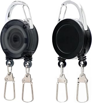 SAMSFX 2-Pack Dual Fishing Tool Retractor, Retractable Keychain with 18 Retractable Cord, Badge Holder Reels with 360 Swivel, Corrosion-Resistant for Saltwater & Freshwater