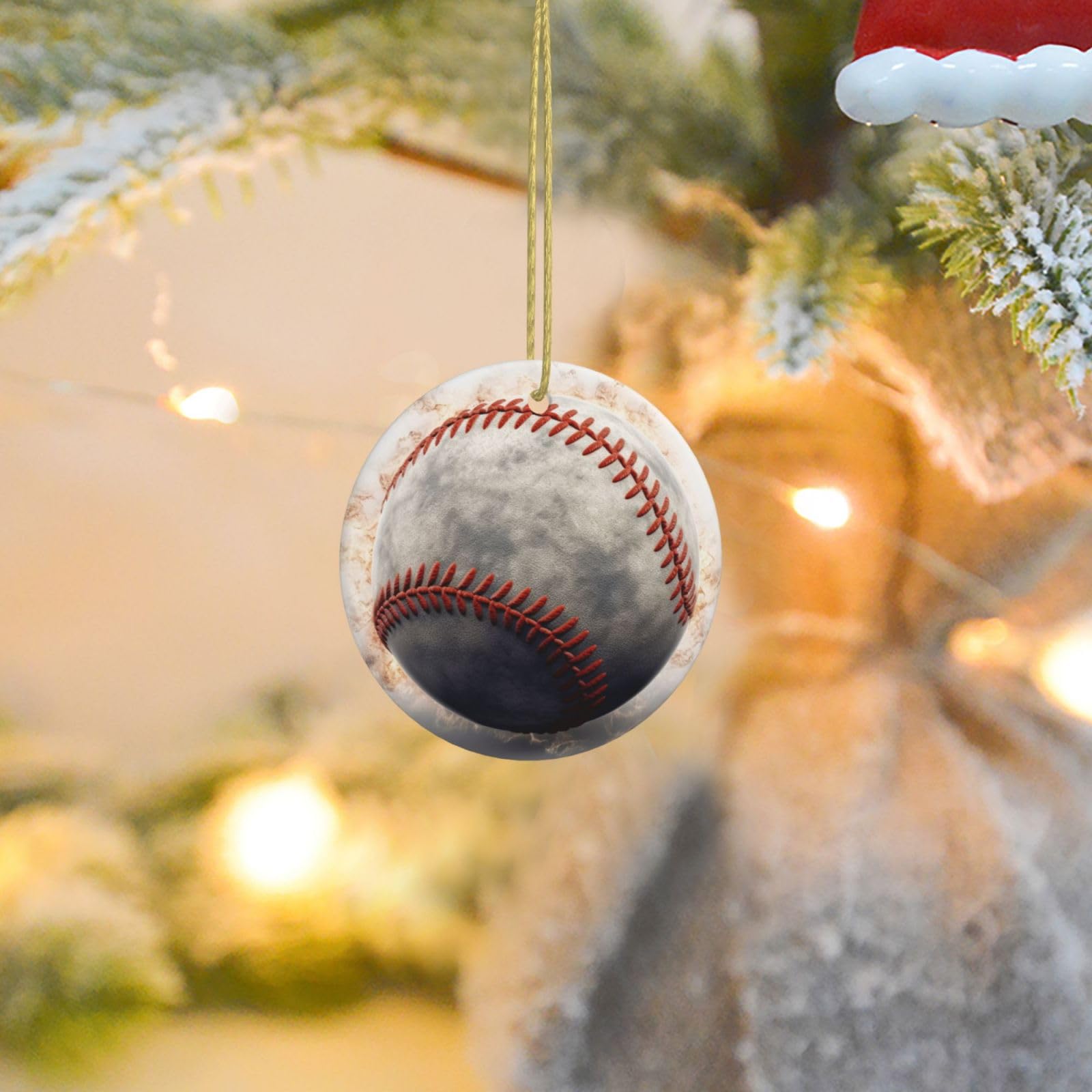 Christmas Ornaments for Christmas Tree Decoration Ceramic Hanging Baseball Ornament with Gold Ribbon Crafts Round Pendant for Keepsake Gifts Glass Xmas Decor Party Supplies