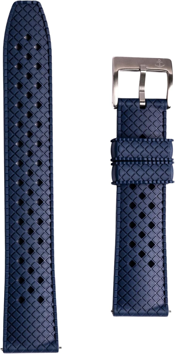 Anchor Strap Co | Standard AnchorFlex Heritage Watch Strap | FKM Rubber Crosshatch Texture | Brushed 316L Stainless Buckle | Waterproof & Slim Tapered Fit | Fits 6.25–8.25in Wrists
