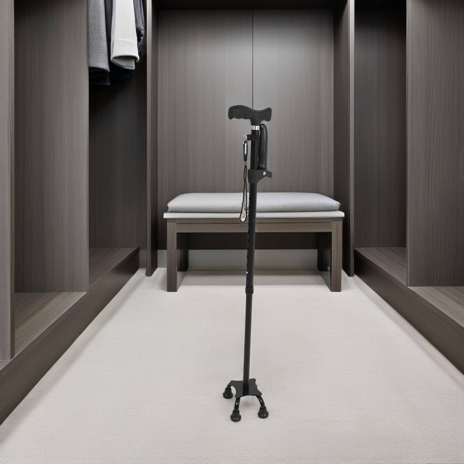 Bastón Plegable Ajustable para Ancianos con Doble Base Antideslizante, Mango ergonómico y Altura telescópica Ligera, Ideal para Apoyo Seguro en Interiores y Exteriores