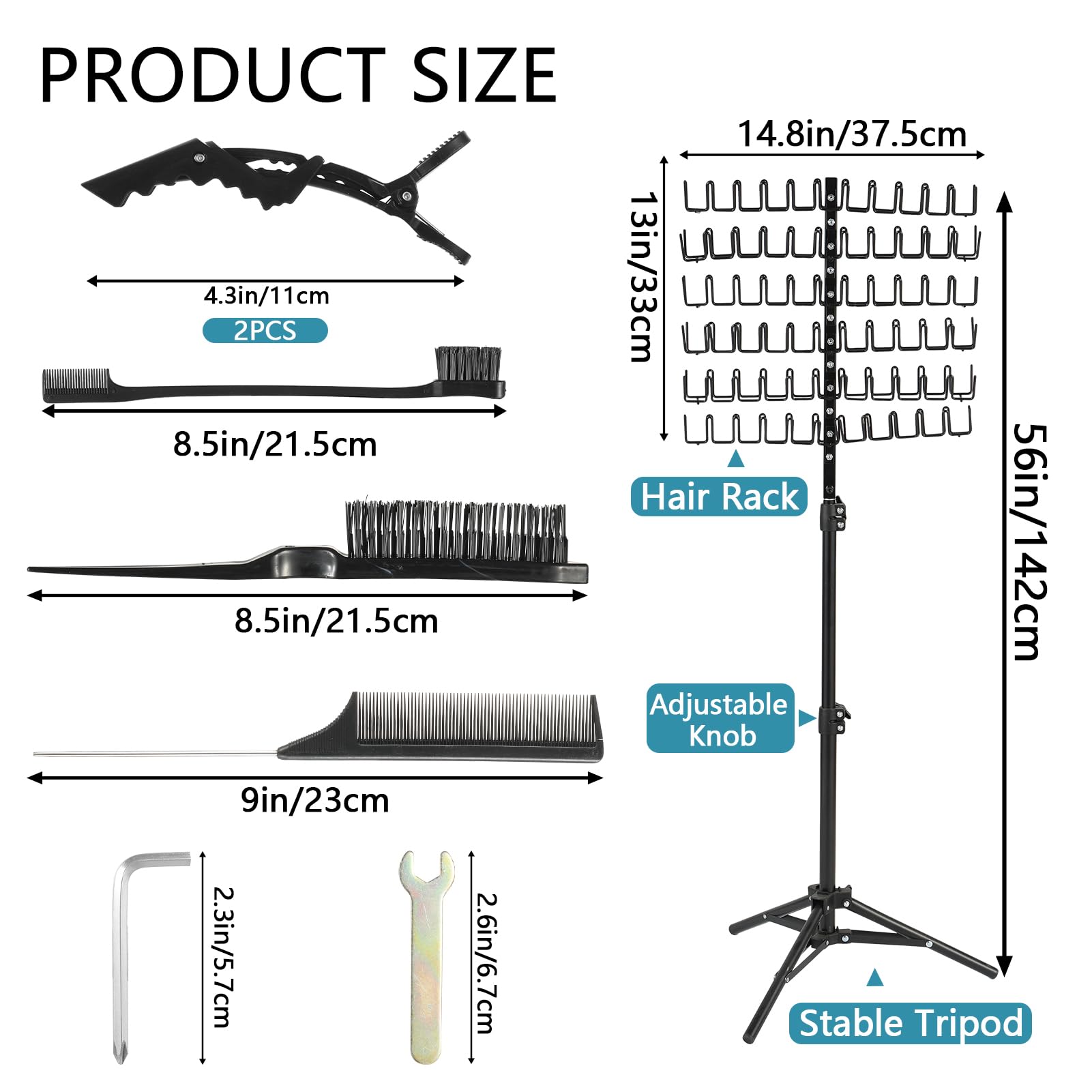 144 Pegs Braiding Hair Rack Standing Extension Holder Hanger Height Adjustable Braiding Hairs Stand for Hair Braiding Rack with Stylist Hair Braiding Tools for Stylists Black - Image 2