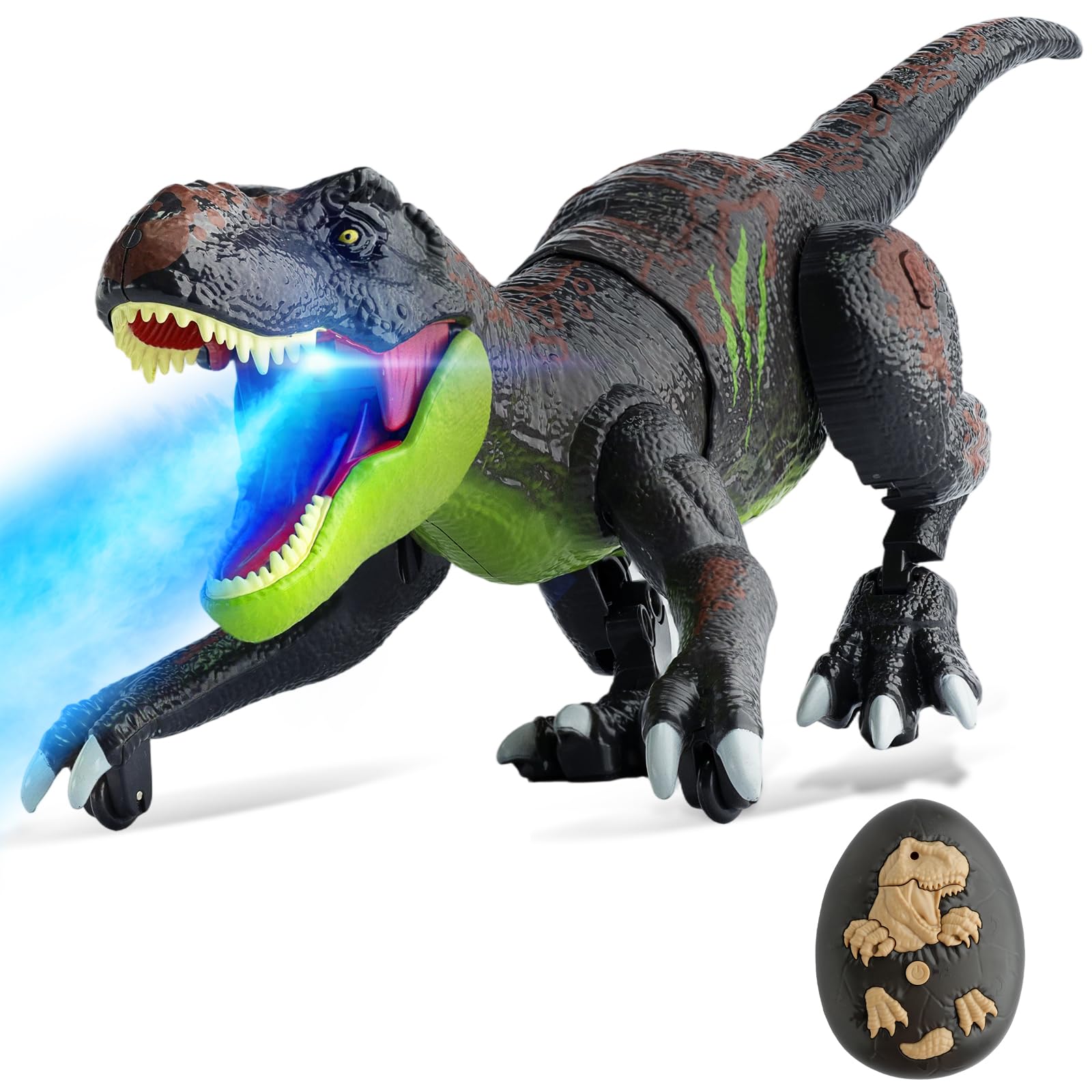 Dinosauro Telecomandato Giocattolo con Spruzzare, Ruggendo e Camminare | Ruggendo e Camminare, Regalo Giocattoli di Dinosauri T-Rex per Bambini 3 4 5 6 7 8 9 10 (Grigio, 38.2CM)