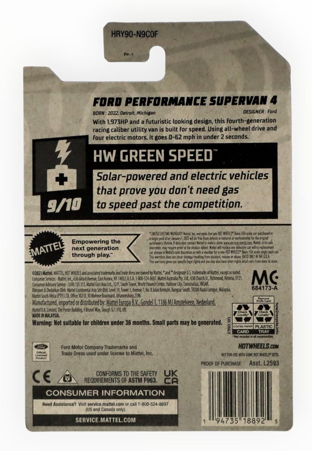 Matchbox Hot Wheels Ford Performance Supervan 4, Green Speed 9/10 [White] 128/250
