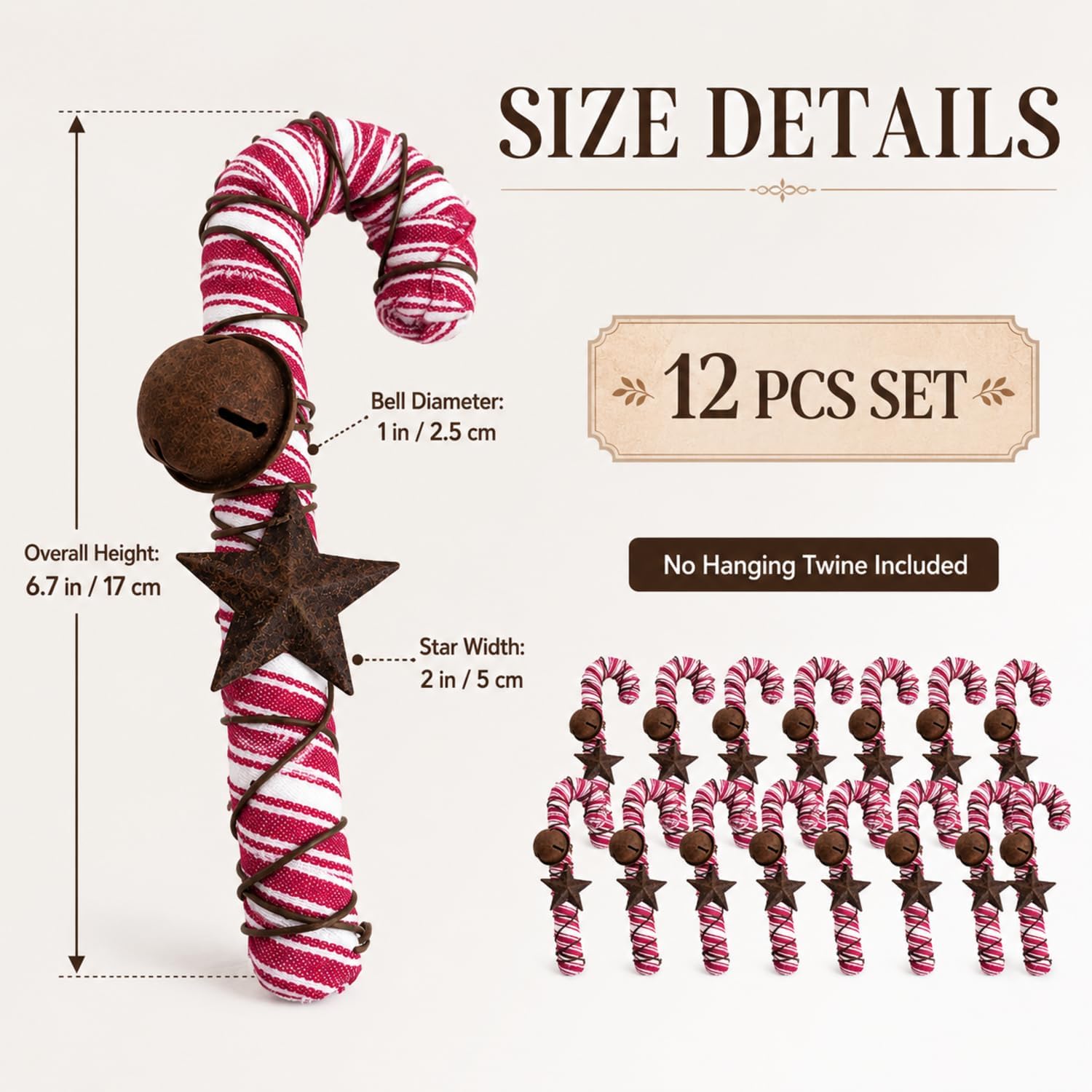 Sosation 12 Pcs Christmas Rustic Fabric Candy Canes Primitive Xmas Ornament image 3