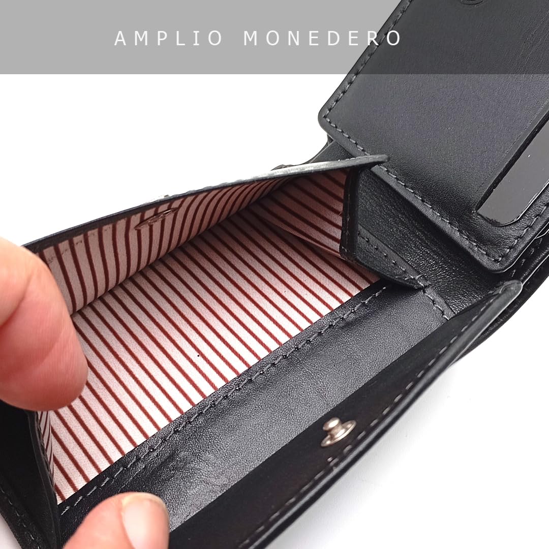 Mini Cartera Hombre Piel Americana CON Monedero - RFID - 1007 Negro