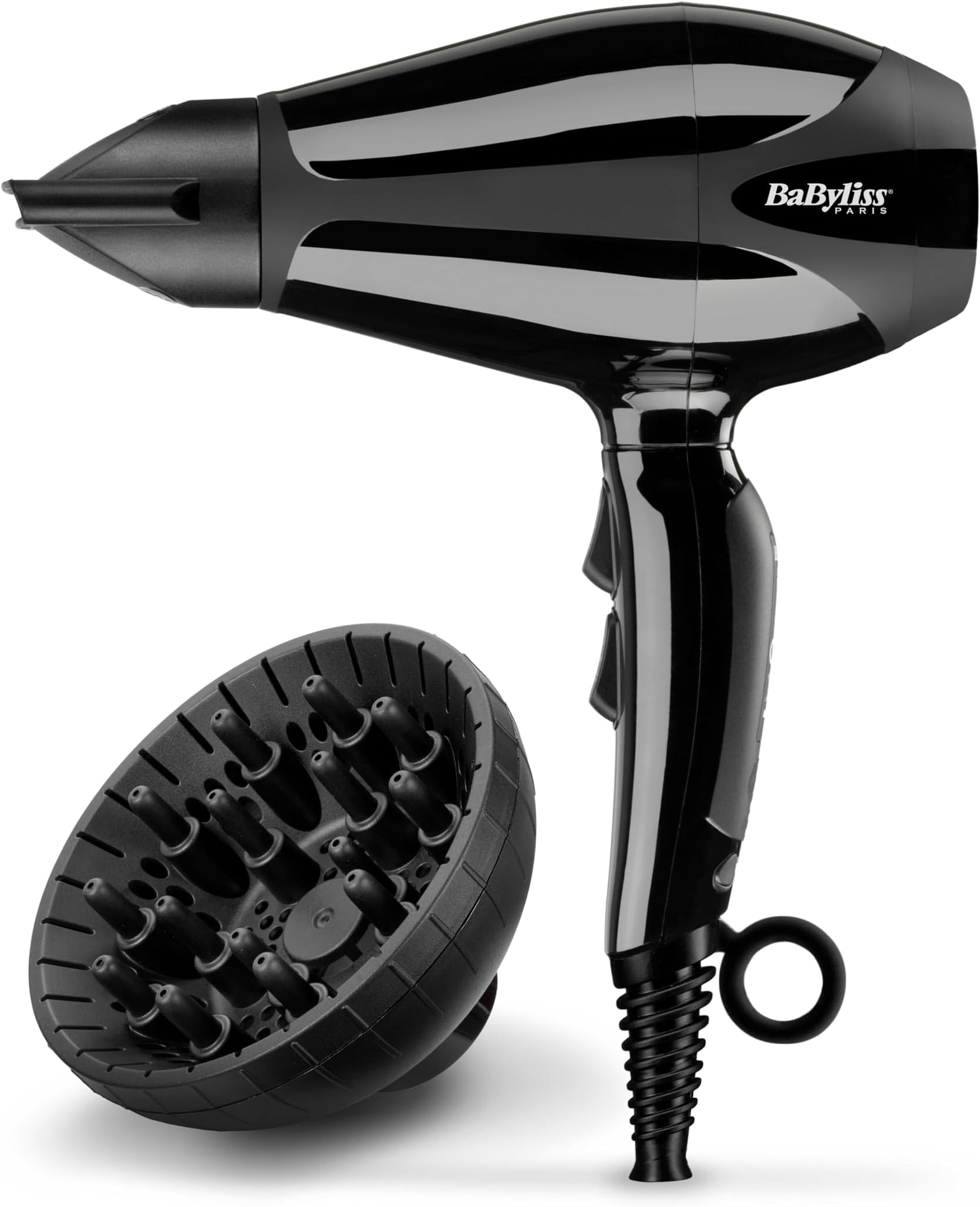 Compact Pro 2400 Hair Dryer AC, Italian Salon Motor, Ultra-slim Nozzle With Ionic Frizz Control Technology, 3 Heat / 2 Speed Settings, Portable Design with Diffuser, Black - 6715DSDE