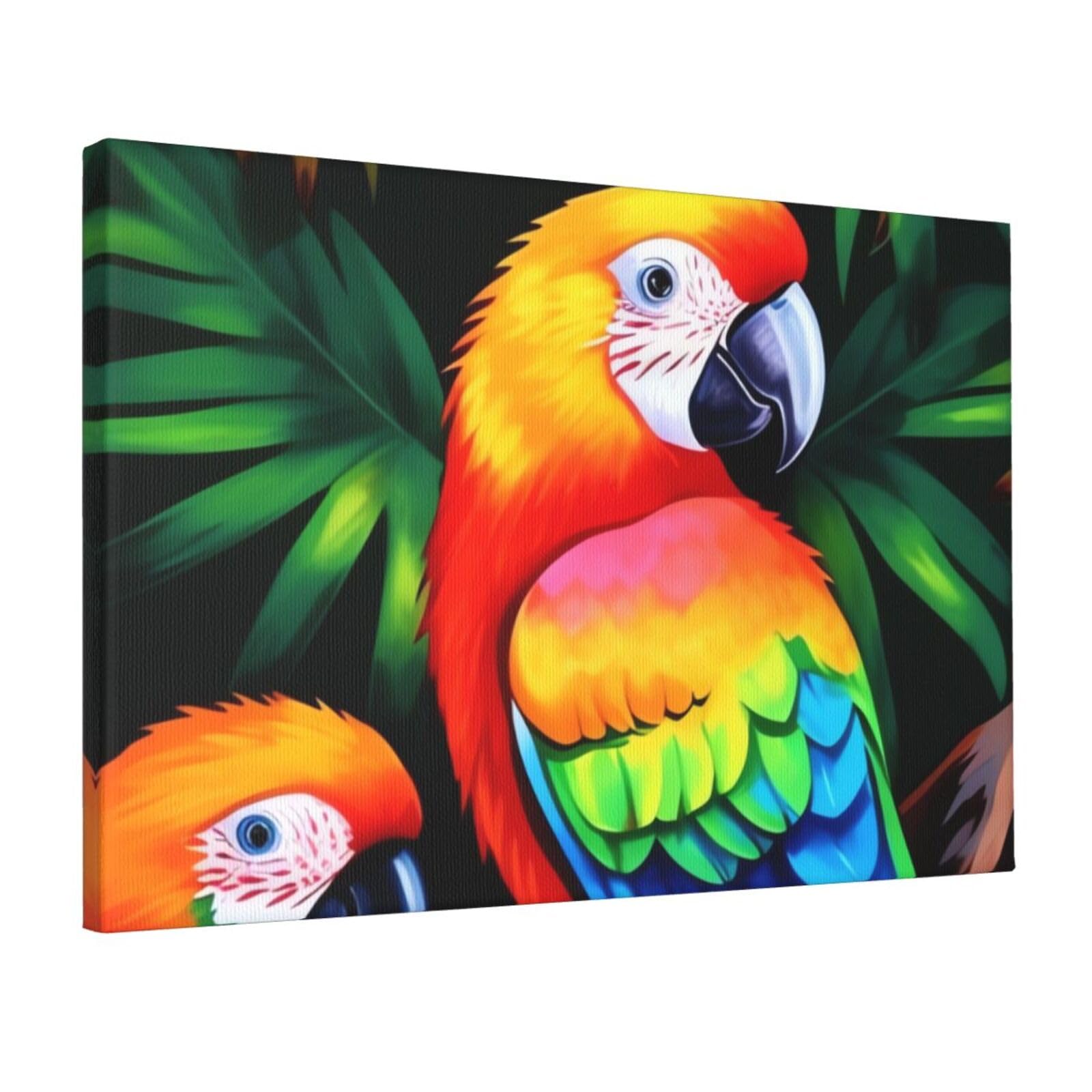KLOPH Colored Parrot Canvas Wall Art for Living Room 12"x18" Modern Artwork Painting for Bathroom Hanging Canvas Prints Aesthetic Wallart for Bedroom Kitchen Office Wall Decor