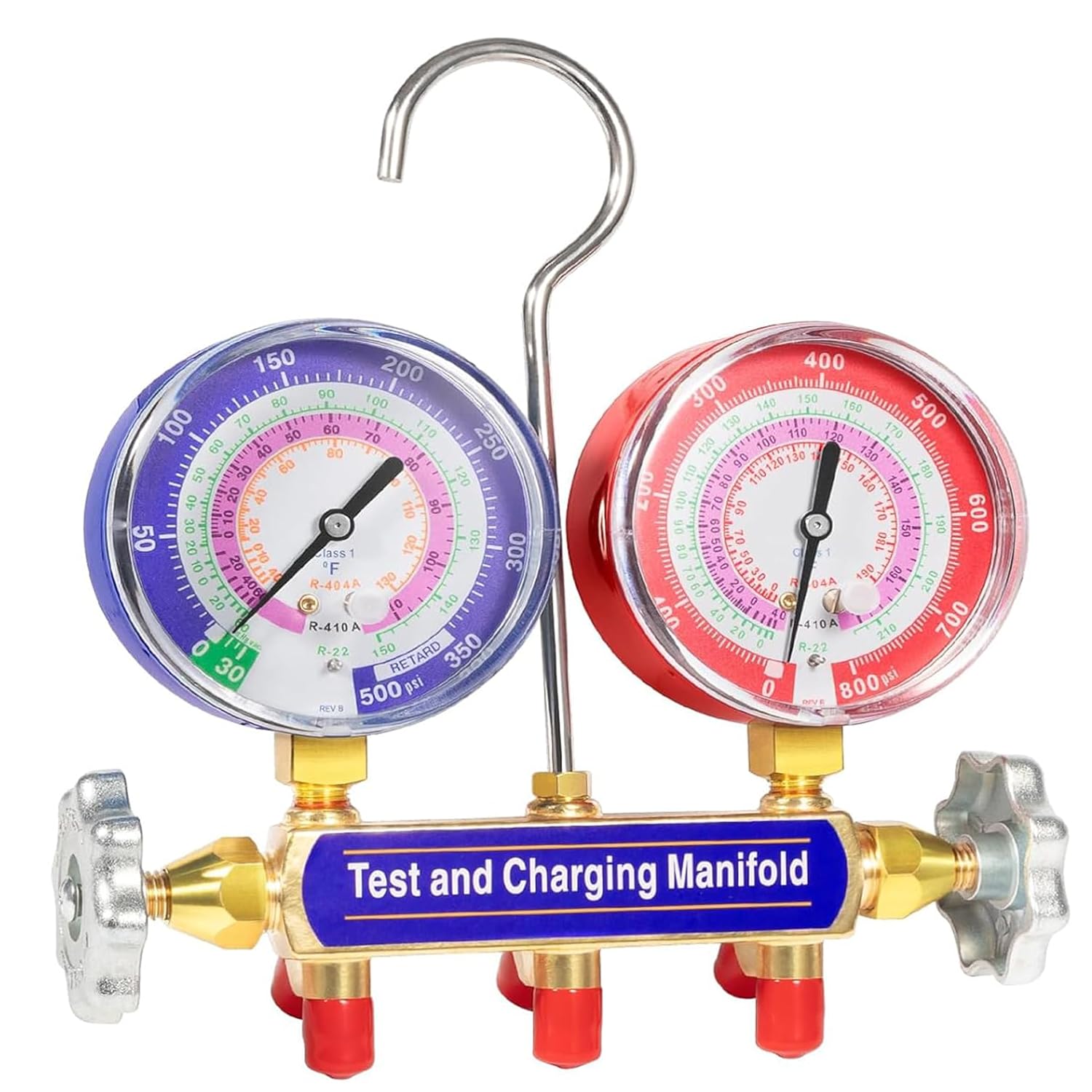 Fit for Refrigerant Type R-22, R-404A, R-410A 42001 Charging Manifold and Test, A/C Manifold Gauge, with 3-1/8" Gauge, 2 Valve
