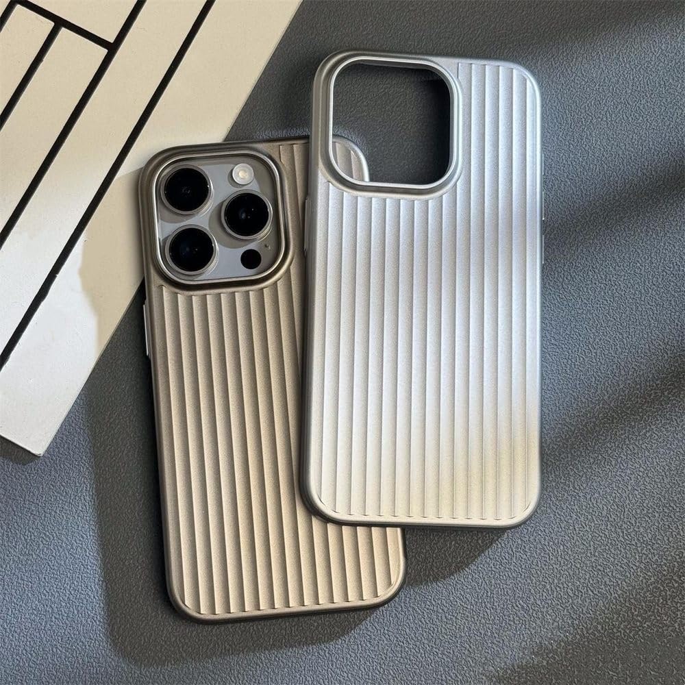 Funda de lujo con rayas chapadas para iPhone 13, 14, 15, 16, 17 Pro Max y Air. Funda ultrafina mate para iPhone 15 Plus. Funda rígida antigolpes, color gris. También disponible para iPhone 14 Pro.