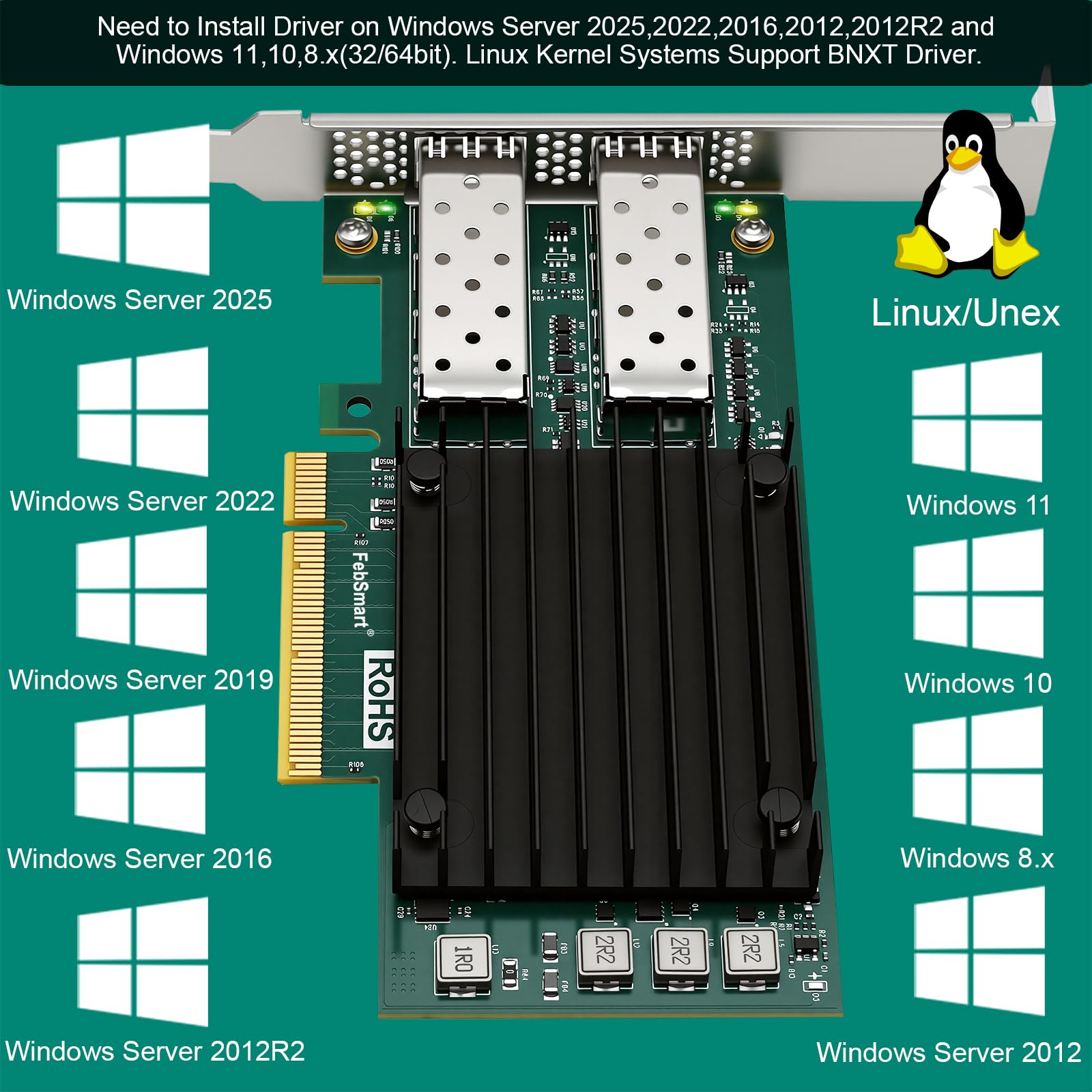 Interfaccia PCIE GEN 3.0 X8 a 2X 25GbE SFP28 porte ottiche Adattatore di rete RDMA convergente, Adattatore Ethernet PCIE, Scheda NIC PCIE, Controller Ethernet Broadcom BCM57414 2X 25Gb/s SFP28