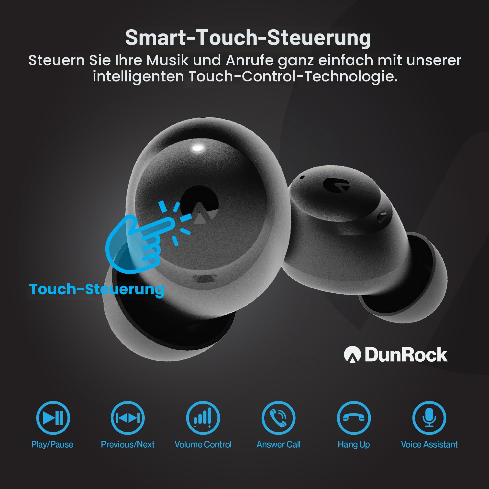Pop Bluetooth 5.2 In-Ear-Kopfhörer – Kabellos mit Hybrid-ANC, Transparenzmodus, App-Steuerung, 32h Akku, 6 ENC-Mikrofone, Touch, USB-C – True Wireless für Anrufe, Sport & Reisen – Schwarz