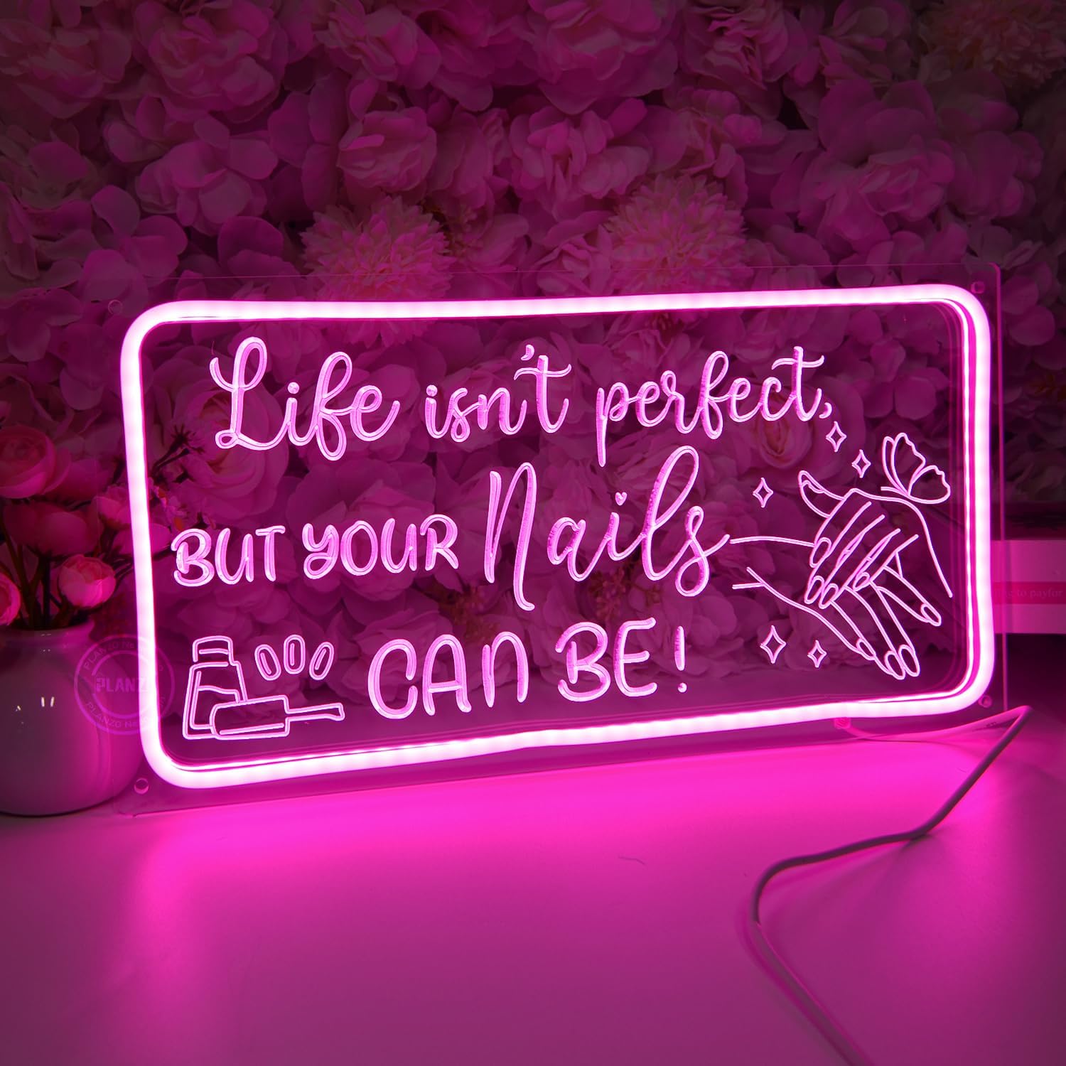 Planzo NAILS Neon Sign Nails Tech Spa Salon Studio Beauty Business Stores Logo Barber Shops LED Wall Sign Bedroom Neon Light Wall Decor Lady Birthday Christmas Gift 5V USB Night Light 15.75" Pink - Image 3