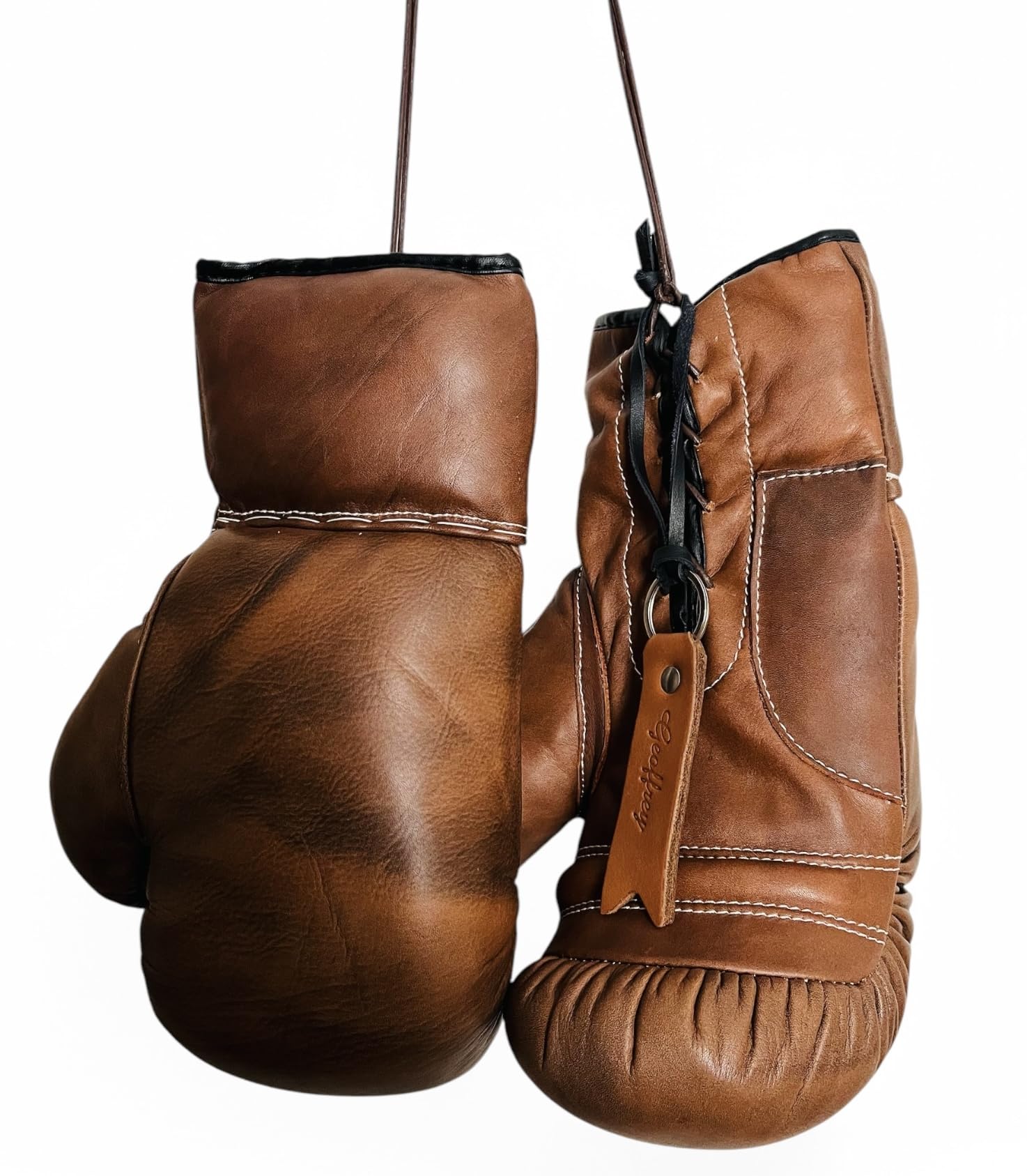 Geoffrey Antique Brown Leather Vintage Boxing Gloves with Leather