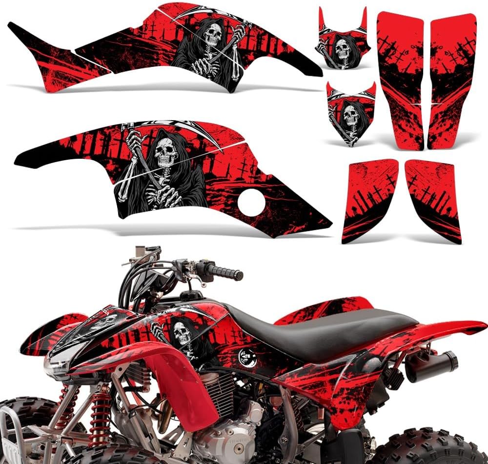 ATV Graphics Kit: Quad Stickers for Honda TRX 400EX (1999-2007), Featuring Reaper V2 Design in Red, Transform Your Ride with Protective ATV Stickers!