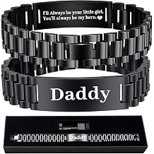 Gifts for Men Dad Personalized Engraved Stainless Steel Link Bracelet - Masculine Watch Band Style - Gift for Fathers Day Birthday Anniversary Father Husband Grandpa Son Boyfriend