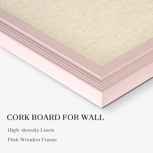 Vista 60 de Tablero de corcho grande de doble cara con lino, tablero de anuncios con marco de madera colgante de 24 x 18 pulgadas, tablero de visión