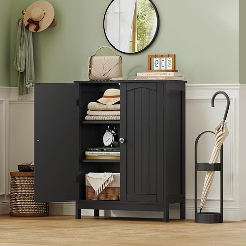 Miniatura 2 de Iwell Armario de baño, armario de almacenamiento de baño con 2 puertas y 3 estantes, 3 alturas disponibles, para sala de estar, entrada, cocina,