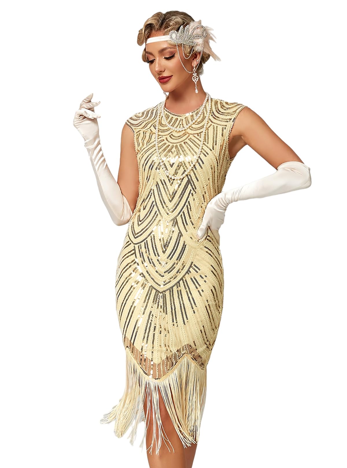 Viloree Femmes Robe de 1920s Pailleté Embelli Frange Flapper Robe Jazz Charleston Great Gatsby Dress
