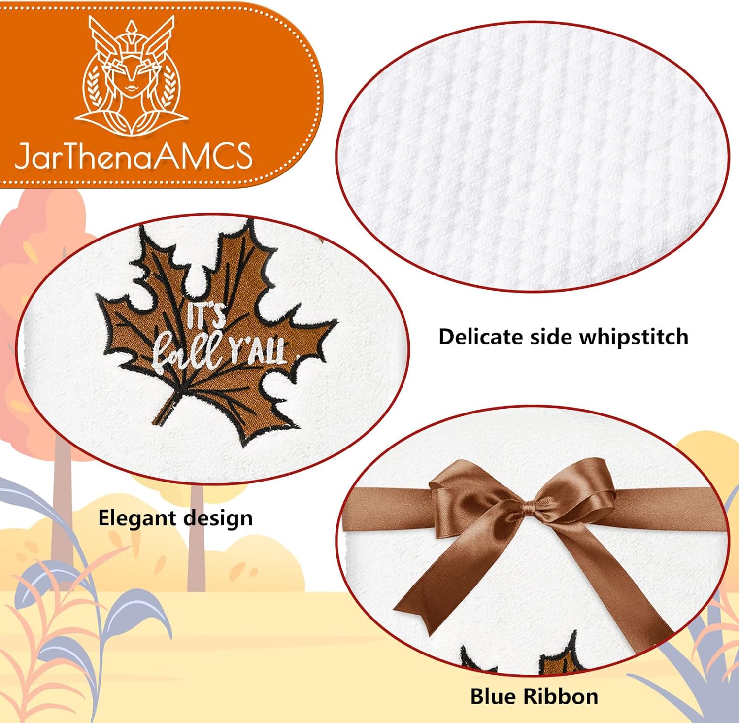 JarThenaAMCS 2Pcs Fall Hand Towels Football Maple Leaf Cotton Embroidered Bathroom Towels Autumn Dish Towels with Ribbons for Hand Drying Cleaning Cooking Gift, 30 x 14 Inch - Image 3