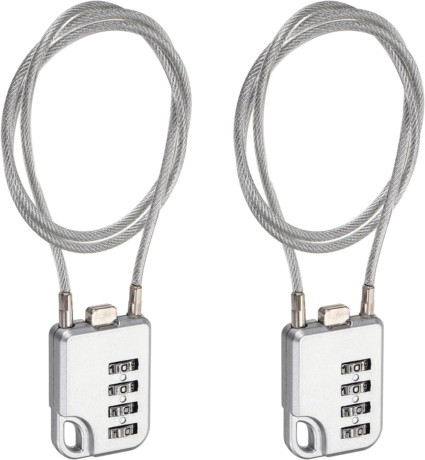 PATIKIL Combination Padlock (23.6 Inch, Grey) (2 Pcs), 4-Digit Combo Padlock Luggage Locks with Coated Steel Wire Rope, Suit for Gym Locker/Fence/Storage/Backpack/Toolbox/Cabinets