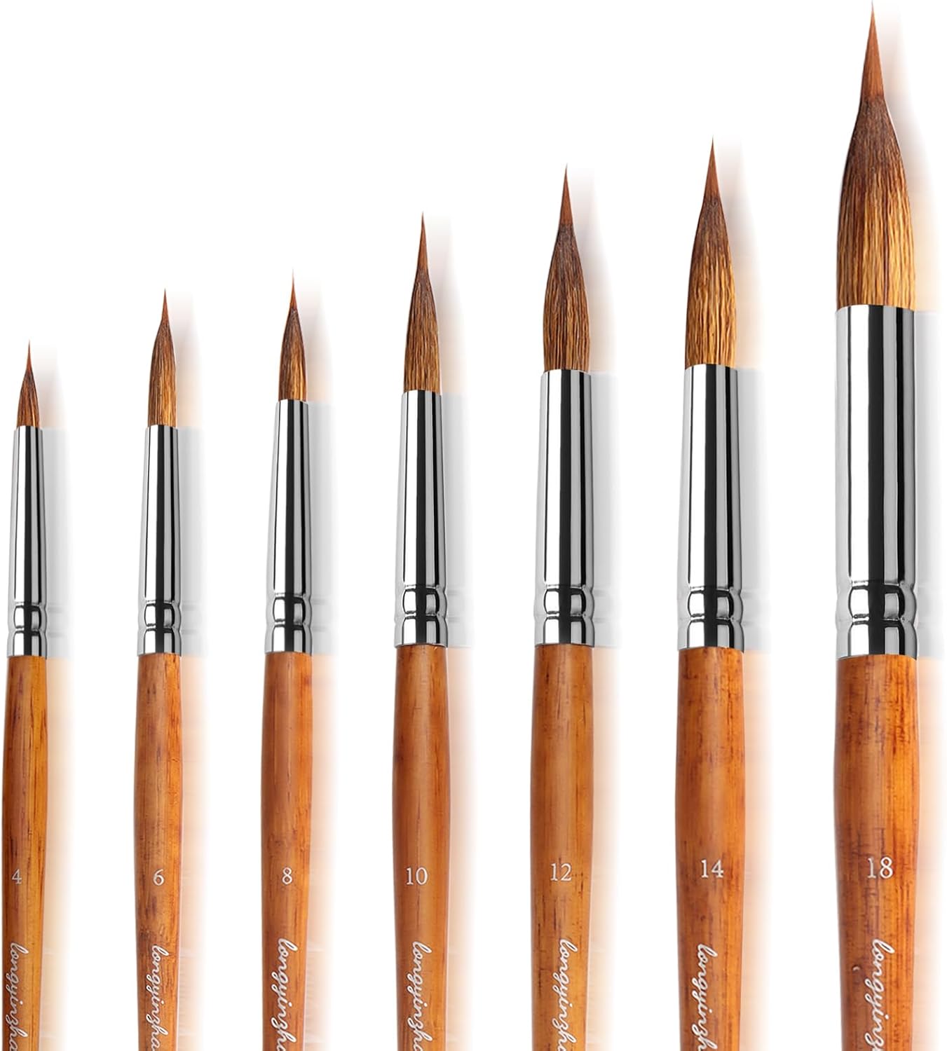 Professional Watercolor Brush Set - 7 Pack Extended Point Synthetic Sable Blend Brushes for Fine Detail, Line Work (Watercolor, Acrylic, Gouache, Ink) (7)