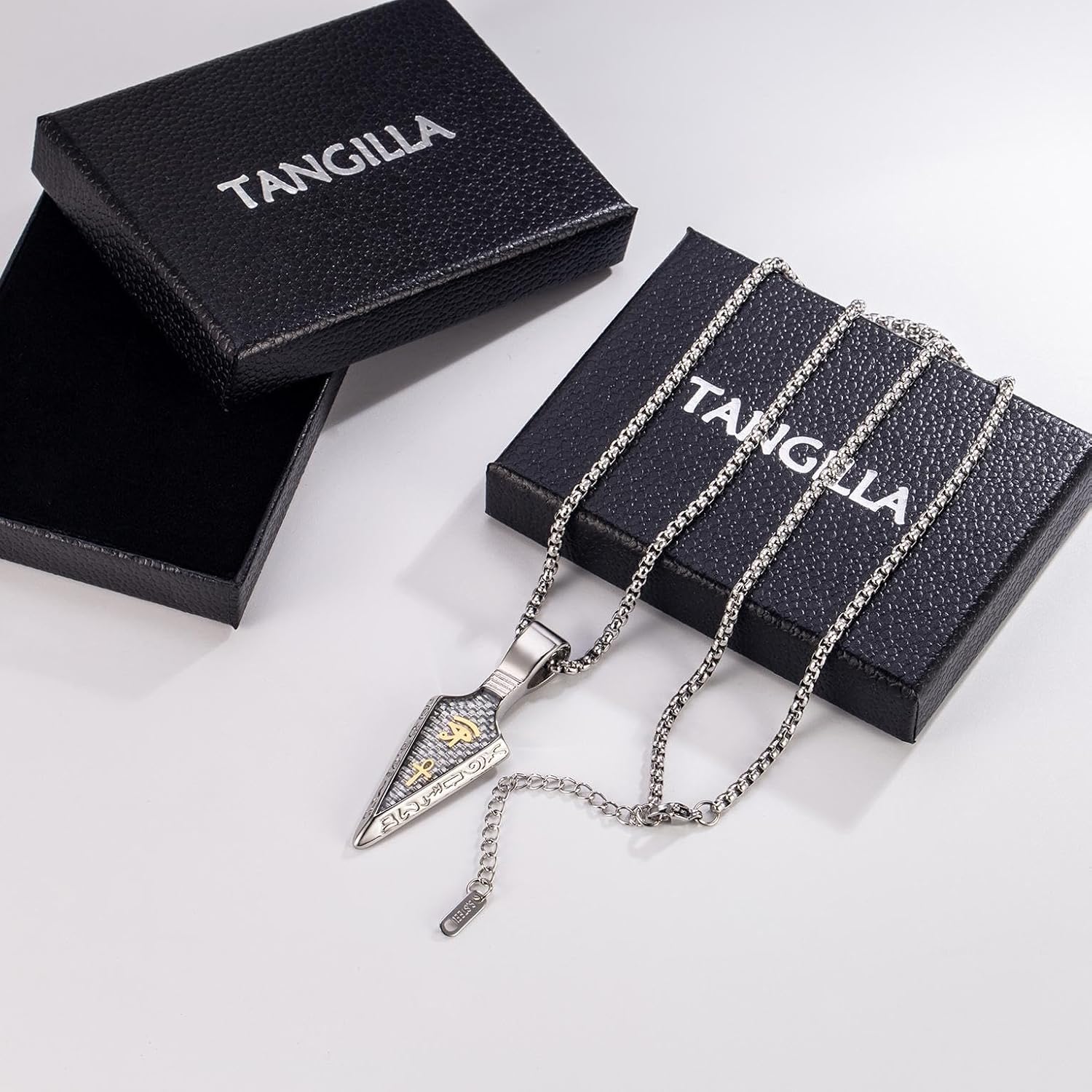 Eye of Horus Arrowhead Necklace Egyptian Protection Ankh Cross Amulet Pendant on 24+2″ Stainless Steel Adjustable Chain - Image 4